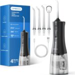 Operan Cordless Water Flossers for Teeth, 300ML Rechargeable Oral Irrigator with 4 Modes & 4 Nozzles, Portable Water Flossers for Adults, IPX7 Waterproof for Home and Travel, Black，01Pack