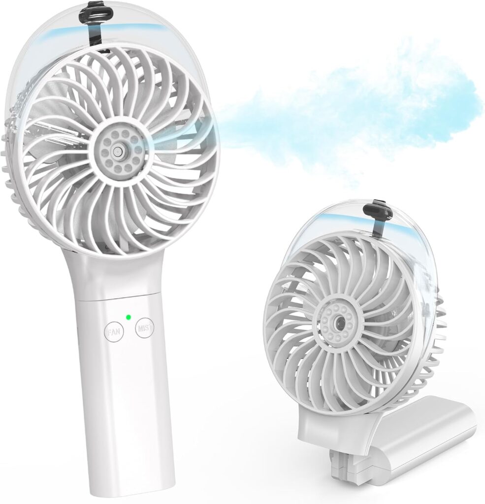 COMLIFE Portable Handheld Misting Fan, 3000mAh Rechargeable Battery Operated, 180° Foldable, Mini Personal Fan with Water Sprayer for Travel, Makeup, Home, Office, Camping, Outdoors
