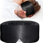 100% Mulberry Silk Sleep Mask, Large Eye Cover for Sleeping, Comfortable and Pressure-Free Sleeping Masks for Women Men, Completely Blackout (Black)