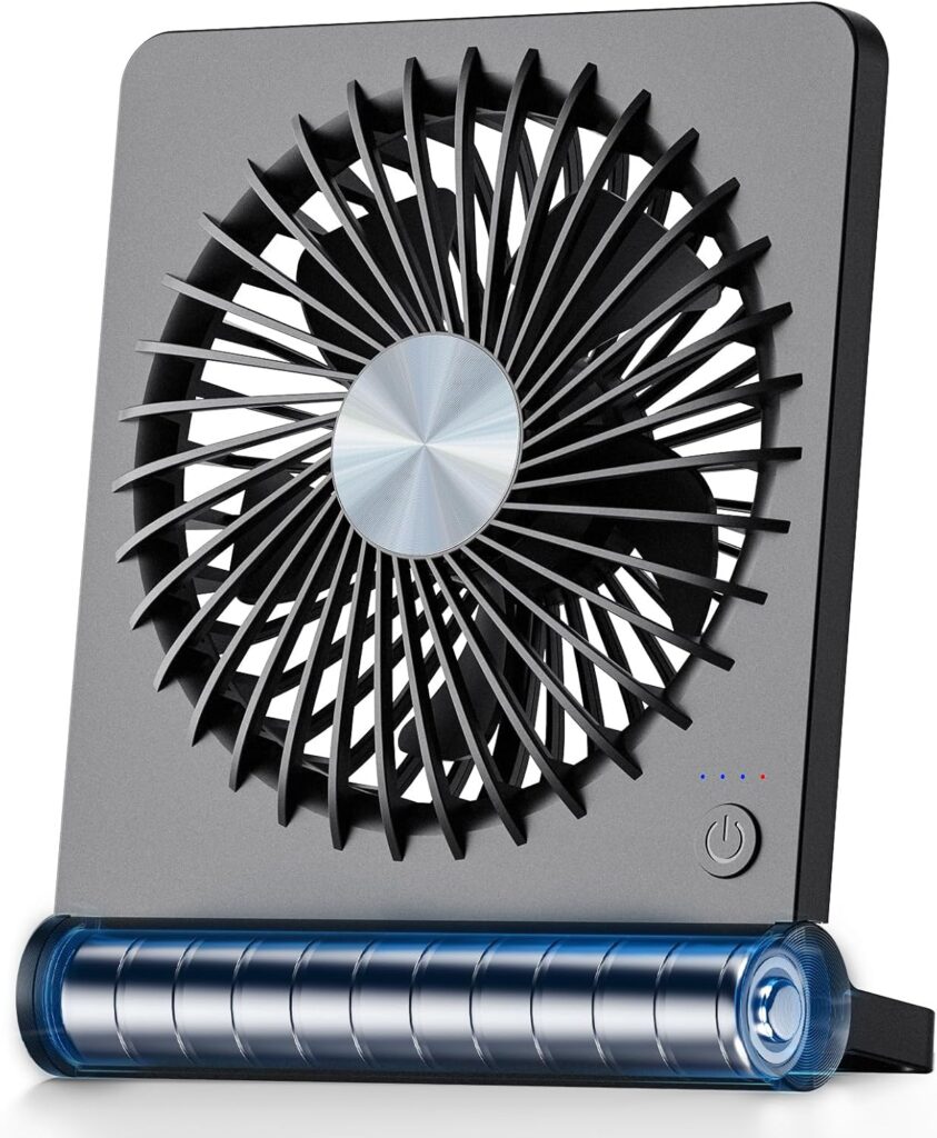 Koonie Portable Desk Fan, 3.5-20hrs Battery Operated Small USB Fan with Ultra Quiet 220° Tilt Folding, Rechargeable Personal Fan with 3 Speeds Strong Wind for Home Office Desktop, Black