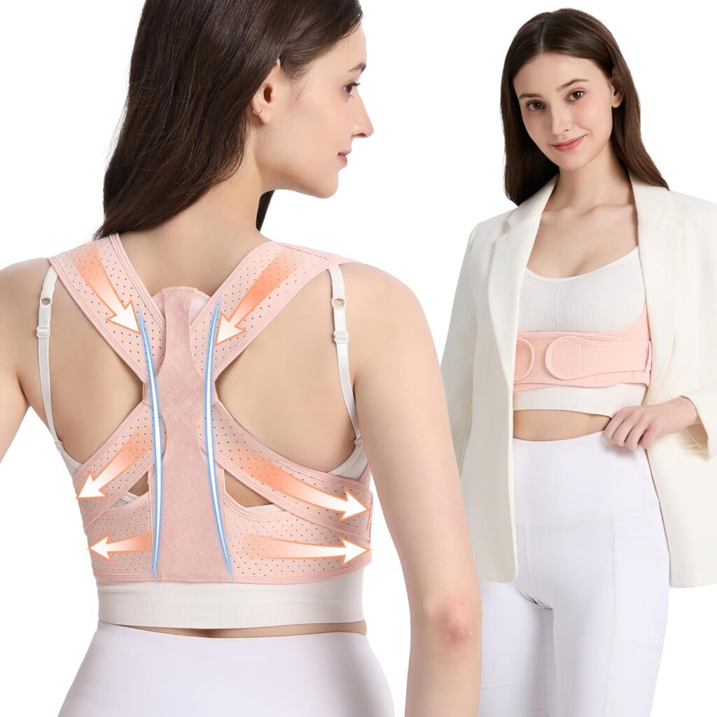 WNIEYO Back Brace Posture Corrector for Women Shoulder Straightener for Upper and Lower Back Pain Improving Postura Support Belt for Scoliosis (Pink,Small/Medium)