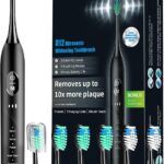 Sonic Electric Toothbrush for Adults, Rechargeable with 6 Replacement Brush Heads, 5 Modes and 3 Intensity, with 2-Minute Intelligent Timer and IPX7 Waterproof Technology, in Antique Black