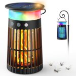Solar Bug Zapper Outdoor, Waterproof Mosquito Zapper with RGB & Flame Light, 4200V Electric Bug Zapper Indoor, 4000mAh Rechargeable Mosquito Killer Fly Zapper Trap for Patio Backyard Kitchen Camping