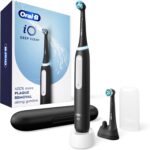 Oral-B iO Deep Clean Rechargeable Electric Powered Toothbrush, Black with iO Series 3 Limited, 2 Brush Heads and Travel Case – Pressure Sensor to Protect Gums – 3 Cleaning Settings – 2 Minute Timer