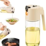 20oz/600ml Glass Olive Oil Sprayer for Cooking, 2 in 1 Oil Dispenser for Kitchen Gadgets, Olive Oil Dispenser Bottle for Salad, Frying, BBQ (Beige)
