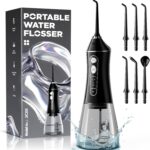 Water Flosser for Teeth Cleaning and Flossing, 5 Modes Rechargeable Cordless Oral Irrigator 320ml Water Tank Teeth Cleaner, IPX7 Waterproof Portable Electric Dentel Flossers for Home and Travel,Black