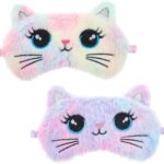 Sleep Mask for Kids, 2 Pcs Cute Cat Sleeping Eye Mask Colorful Soft Plush Girls Sleep Masks Comfortable Funny Animal Night Eye Masks for Sleeping for Women Girls Home Travel