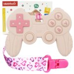 Cool Remote Game Control Teething Toy for Babies 0-6 6-12 Months,Game Controller Teether for Gamer Parents,Baby’s First Valentines Day Gifts,Silicone Remote Chew Toys（Pink