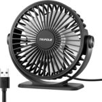 TriPole Desk Fan USB Powered Small Portable Fan, 3 Speeds Adjustable Strong Breeze Mini Personal Fans, 360° Rotation Quiet Plug In USB Fans for Desktop Bedroom Office Table Travel, Black, 4.9ft Cable