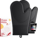 Kitsure Silicone Oven Mitts, Set of 2, Heat Resistant, Oven Gloves with Soft Lining, Non-Slip Kitchen Essentials, Kitchen Gadgets, Apartment Essentials, Great Gift for Cooking, Baking, Black
