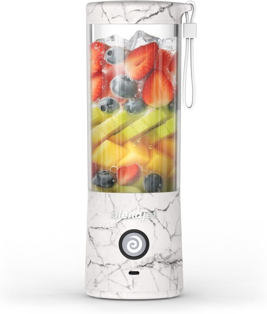BlendJet Portable Blender for Smoothies & Shakes – 16oz, 3 Speeds, USB-C Rechargeable, Self Cleaning, Mini Travel Blender with Stainless Steel Blade (White Marble)