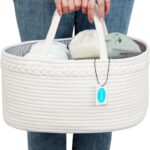 Casaphoria Woven Sundries Hamper – Cotton Rope Basket for Storage, Caddy, Organizer with Handle – Cream White (14.2″x8.5″x7.1″)