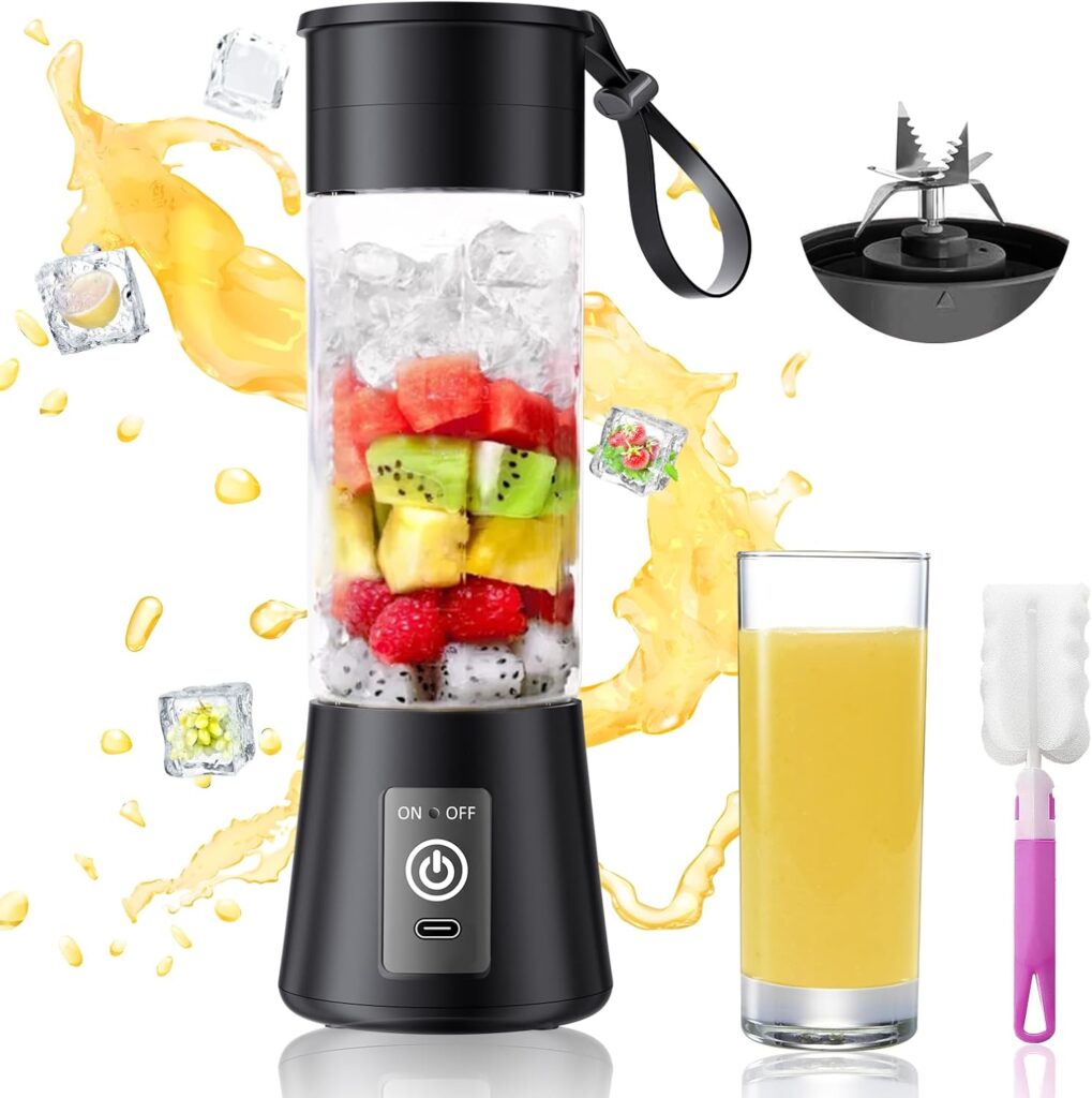Portable Blender for Shakes and Smoothies – Newly Upgraded 13 Oz Mini Blender with 6 Blades, USB & Type-C Rechargeable, Suitable for Making Fresh Juice, Convenient for Travel and Sports
