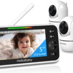 HelloBaby 5’’ Baby Monitor with 26-Hour Battery, 2 Cameras Pan-Tilt-Zoom, 1000ft Range Video Audio Baby Monitor No WiFi, VOX, Night Vision, 2-Way Talk, 8 Languages and Baby Registry Search