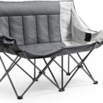 Dowinx Double Camping Chair, Oversized Folding Loveseat with Padded Seat, 660lbs Heavy Duty Portable Lawn Chair with Cup Holders, Glass Holders & Back Storage for Adults, Camping, Beach, Picnic – Gray
