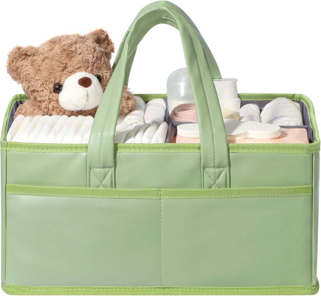 URMYWO Diaper Caddy Organizer – Waterproof Baby Diaper Caddy with Handle,Portable Nursery Organizer Storage Basket for Newborn Essentials, Baby Registry Must Have Shower Gift for Home and Travel, PU