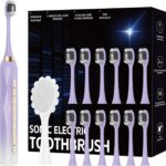 Adult Sonic Electric Toothbrush, USB Rechargeable Sonic Toothbrush, with 12 Brush Heads, 5 Modes, Equipped with Cleaning Brush, Brushing and Washing Two in one