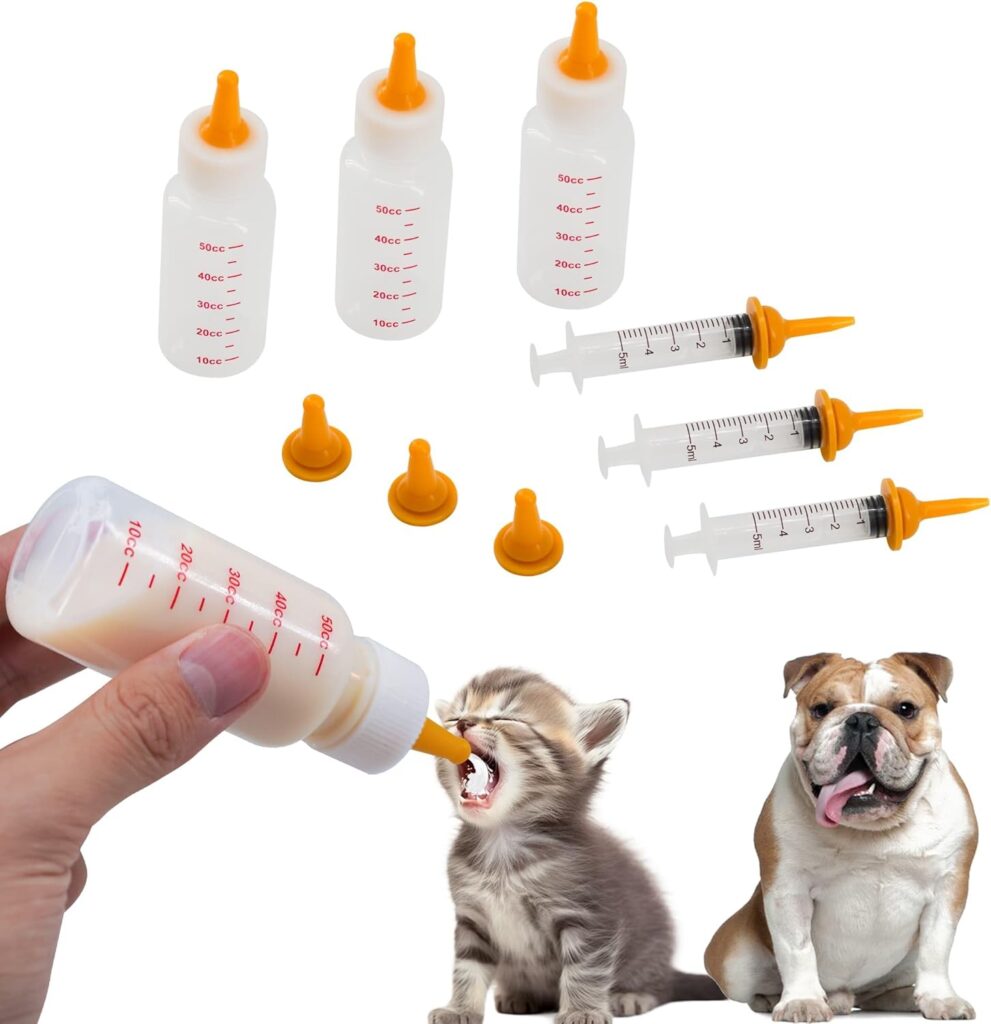 Pet Feeding Bottle and Syringe Set for Puppies and Kittens(3 Bottles,3 Syringes,9 Nipples)