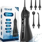 Nicwell Water Dental Flosser Teeth Pick – Cordless Portable 4 Modes Rechargeable Flossers Oral Irrigator IPX7 Waterproof Travel Gum Floss Cleaner Deep Cleaning Flossing Picks for Home Daily Shower