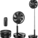 TriPole Portable Standing Fan, 8000mAh Rechargeable Oscillating Fan with Remote, 8.1” Quiet Pedestal Floor Fan with LED Display & Timer, Foldable Small Desk Fans for Bedroom, Office, Camping, Travel