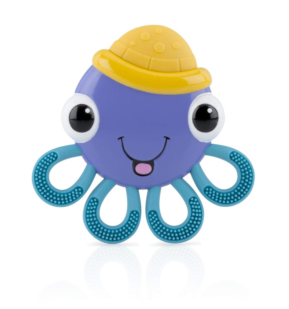 Nuby Vibe-EEZ Vibrating Teether – Battery Powered – Textured Surface and Easy to Grasp Toy for Baby Teething Relief – 3+ Months – Octopus