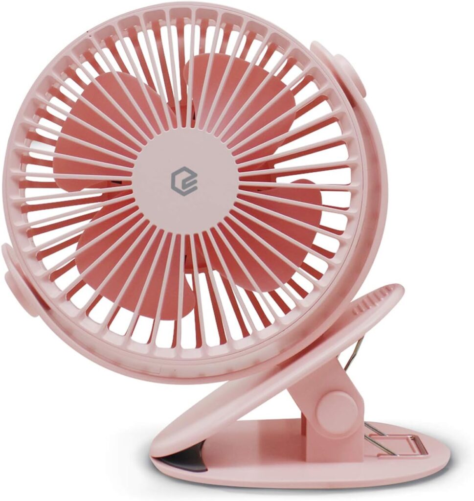 Portable Clip-on Fan, 360 Degree Rotation, Rechargeable Battery Operated, 2,000mAh, Up To 6.5 Hours Work Time, With Timer & Breeze Mode, Non Slip Mat Attached, For Desk, Outdoor, and Strollers,
