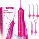 TOVENDOR Electric Water Dental Flosser Teeth Pick, Cordless Flossers Oral Irrigator IPX7 Waterproof 300ML Rechargeable Travel Water Teeth Cleaner with 5 Tips for Home Braces Care Gums Deep Cleaning