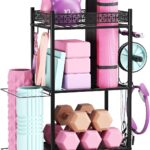 Yoga Mat Storage Rack, Home Gym Storage Rack, VOPEAK Workout Storage for Yoga Mat, Foam Roller, Gym Organizer Gym Equipment Storage for Home Exercise and Fitness Gear