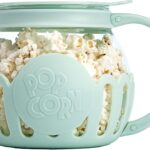 Ecolution Patented Micro-Pop Microwave Popcorn Popper with Temperature Safe Glass, 3-in-1 Lid Measures Kernels and Melts Butter, Made Without BPA, Dishwasher Safe, 1.5-Quart, Aqua