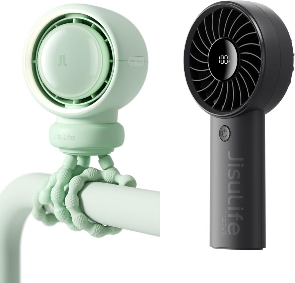 JISULIFE Baby Stroller Fan Portable &2024 Powerful Handheld Fan Life4 with LED Display