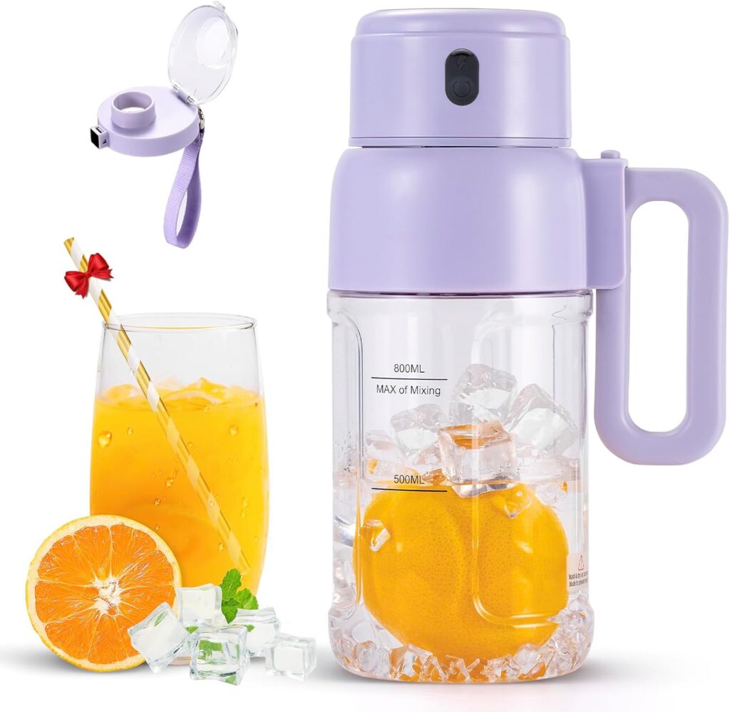 Portable Blender for Smoothies, 34oz Personal Size Mini Small Protein Shake Smoothie Blender, Cordless & BPA Free with Leakproof Lanyard Sip Lid (Purple)