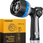 FANHAO Heavy Duty Garden Hose Nozzle, Metal Water Hose Sprayer with 10 Spray Patterns, Thumb Control, On Off Valve, High Pressure Water Nozzle for Plants Watering, Car and Pet Washing, Blue
