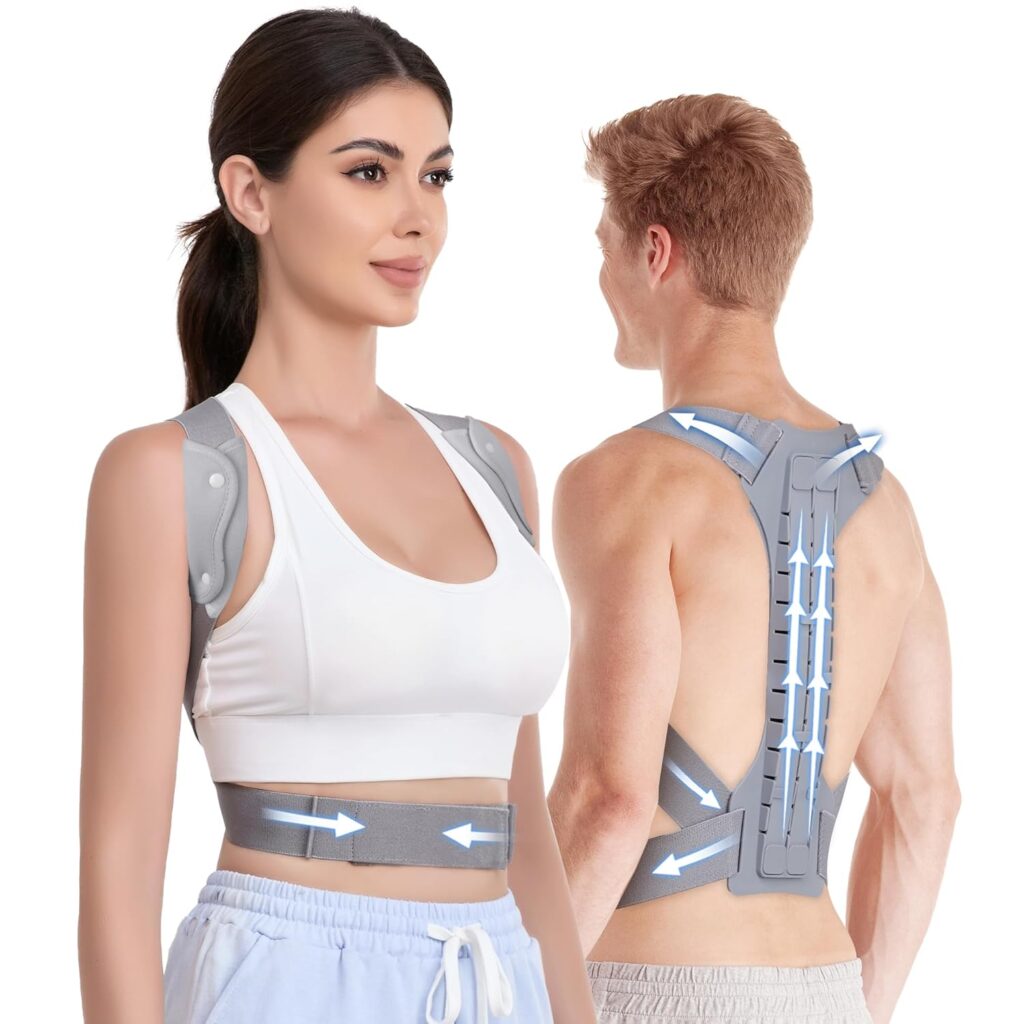 FORTEMOTUS Posture Corrector for Women Men – Back Straightener with Armpit Pad, Upper & Lower Back Pain Relief, Targets Scoliosis, Hunchback, Hump, Thoracic, Spine, M Size, Grey