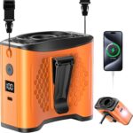 2025 Portable Fan Rechargeable,4 Speeds 13000RPM Strong Airflow with 10000mAh Battery & Mobile Charging, Hands Free Fan for Neck/Desk, SOS Light, LCD Display, Type-C Fast Charge, Outdoor Trave-Orange