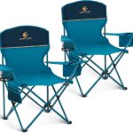 LET’S CAMP Camping Chair 2 Pack Folding Chair with 3-Can Cooler Bag Portable Lawn Chair with Cup Holder,Storage Pocket, Supports 225LBS, Collapsible Chair for Camp, Beach, Picnic (Blue)