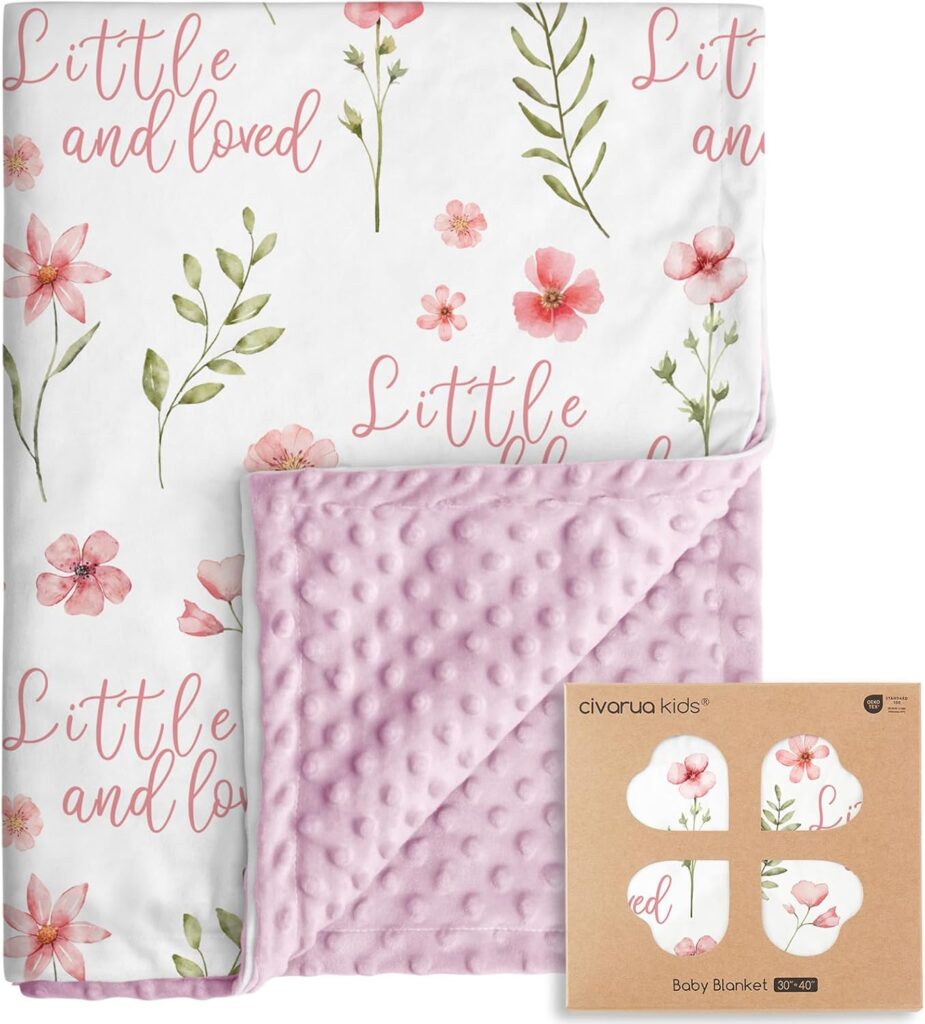 Floral Baby Blankets for Girls – Super Soft Nursery Minky Blanket, Newborn Baby Blanket with Double Layer Dotted Backing, Pink Lightweight Bed Throw Blanket, 30 x 40 Inch