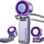 Handheld Portable Fan with Ice Cooler: 100-Speed 5500mAh Rechargeable Handheld Fan, 12H Time Hand Cooling Personal Fans with 20000 RPM Air Turbo Tech for Travel Outdoor (Purple)