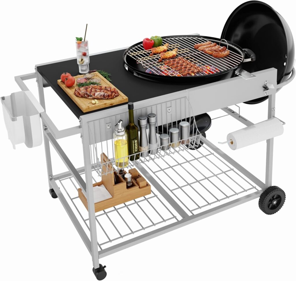 Vongrasig Grill Table for Weber Kettle 18″ & 22″, Outdoor BBQ Grill Cart for Weber Original Kettle,Jumbo Joe,Master-Touch Charcoal Grill, Outdoor Kitchen Island with Storage