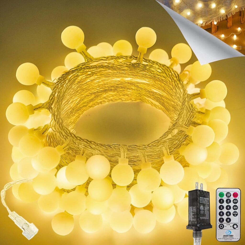 43FT 100LED Connectable Globe String Lights | 8 Modes Christmas String Lights Plug in with Remote | Warm White Mini Fairy Light for Indoor Outdoor Bedroom Wedding Party Garden Christmas Tree Decor