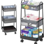 3 Tier Rolling Cart – Baby Diaper Caddy Organizer, 3 Tier Utility Cart Newborn Baby Nursery Essentials, Large Capacity, Easy to Assemble, Storage for Bedroom, Changing Table & Crib