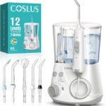 COSLUS Advanced Water Flosser for Teeth: 2 Modes & 12 Pressure Settings Electric Dental Pick for Orthodontic, Braces, Sensitive Gums – Home Use, ​​5 Jet Tips for Multiple Users, Family, White, E2