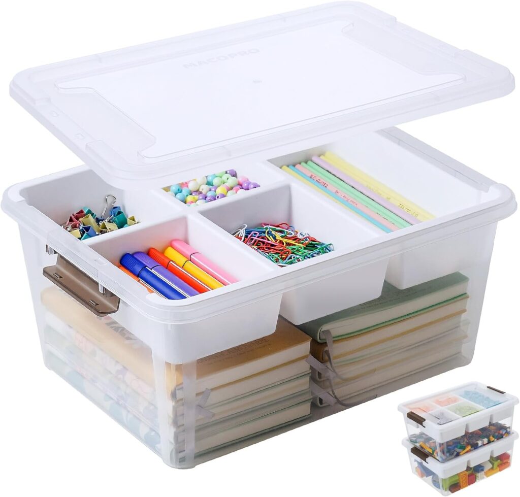 17 QT Plastic Storage Box with Removable Tray Craft Organizers and Storage Clear Storage Container for Organizing Bead, Tool, Sewing, Playdoh (White, 1Pack-17QT)