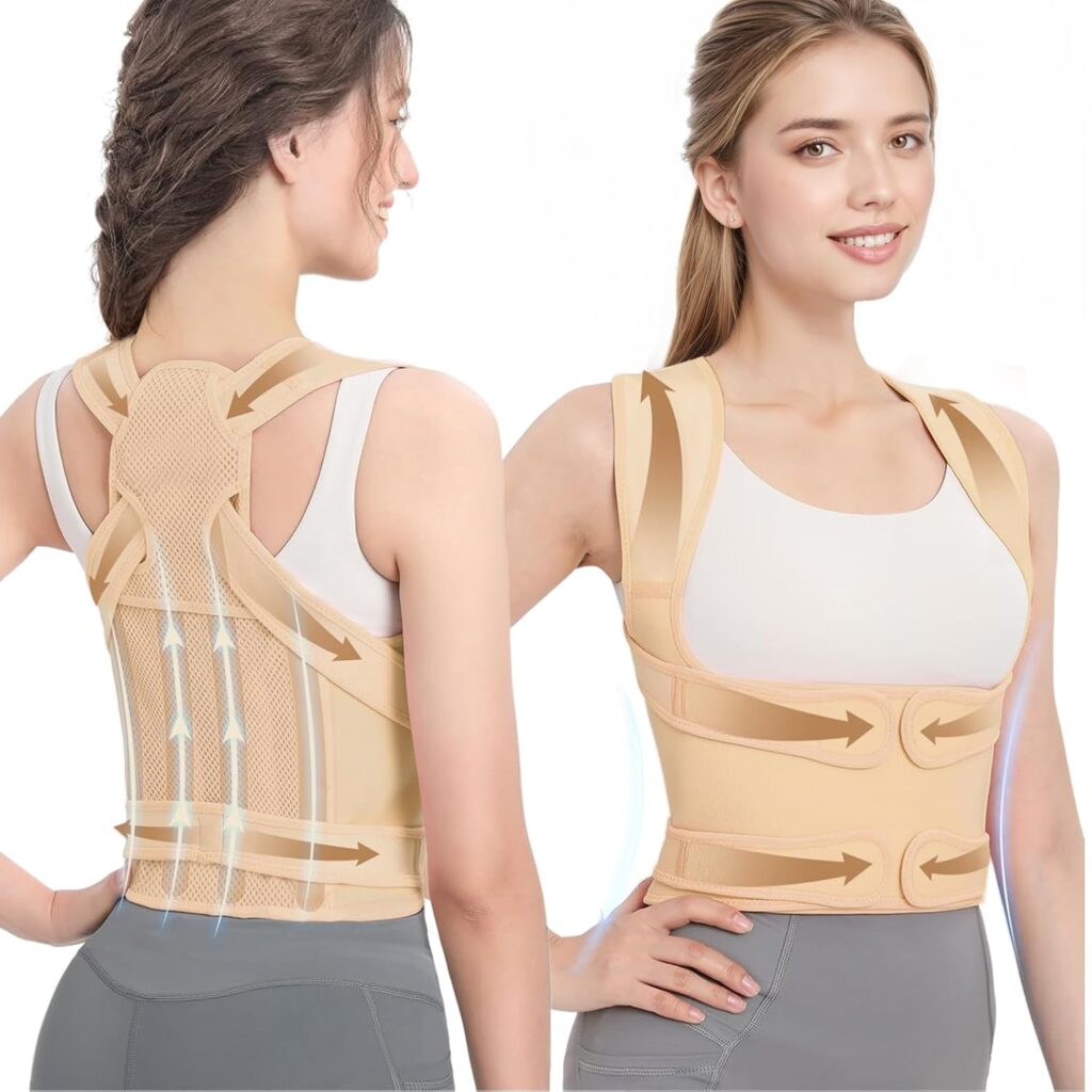 Posture Corrector for Women & Men – Adjustable Back Brace with Full Back Support, Shoulder Straightener for Spine Alignment, Scoliosis, Hunchback & Back Pain Relief (Beige,Medium)