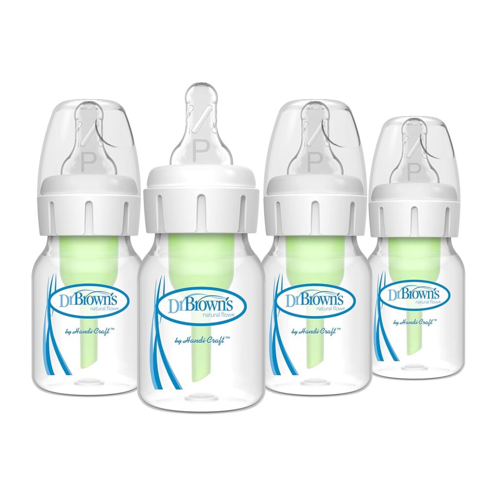 Dr. Brown’s Natural Flow Anti-Colic Options+ Narrow Baby Bottle, 2 oz/60 mL, with Preemie Flow Nipple, 0m+, 4 Pack