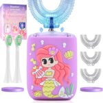 Kids Electric Toothbrush, U Shaped Toothbrush Kids Sonic Automatic Brush with 5 Brush Head 6 Sonic Clean Modes IPX7 Waterproof Mermaid Design Rechargeable Smart Timer for Children 2-7