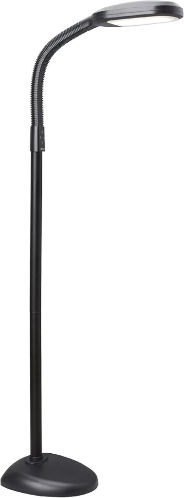 Verilux SmartLight Full Spectrum LED Modern Floor Lamp with Adjustable Brightness, Flexible Gooseneck and Easy Controls – Reduces Eye Strain and Fatigue – Ideal for Reading, Artists, Craft (Black)