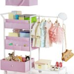 Baby Diaper Caddy Organizer – 3 Tier Rolling Cart with Kids Clothing Rack, Mobile Utility Cart with Dividers and Drawers, Large Capacity Storage Cart for Crib Nursery, Bedroom, Changing Table (Pink)