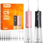 Water Dental Flosser Teeth Pick: Bitvae 2 Pack Portable Cordless Oral Irrigator, 3 Modes 5 Intensities, Rechargeable Water Dental Picks for Cleaning with 12 Tips, Travel Irrigation Cleaner for Teeth