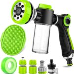 Dog Washing Hose Attachment, 8-in-1 Sprayer Mode Garden Hose Nozzle with Pet Bathing Brush and 100cc Soap Dispenser Bottle, Adopted in Watering Flowers, Car Wash, Dog and Horse Showering (Green)