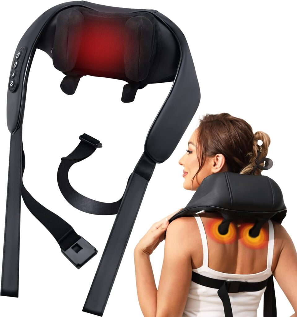 Multifunctional Neck and Shoulder Massager with Heat, Shiatsu Deep Tissue Kneading Massage Pillow for Pain Relief with Straps and Multiple Modes, Portable Full Body Massage for Home, Car, Office Use
